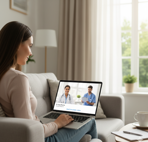 A person using a laptop for a virtual medical consultation with a provider.